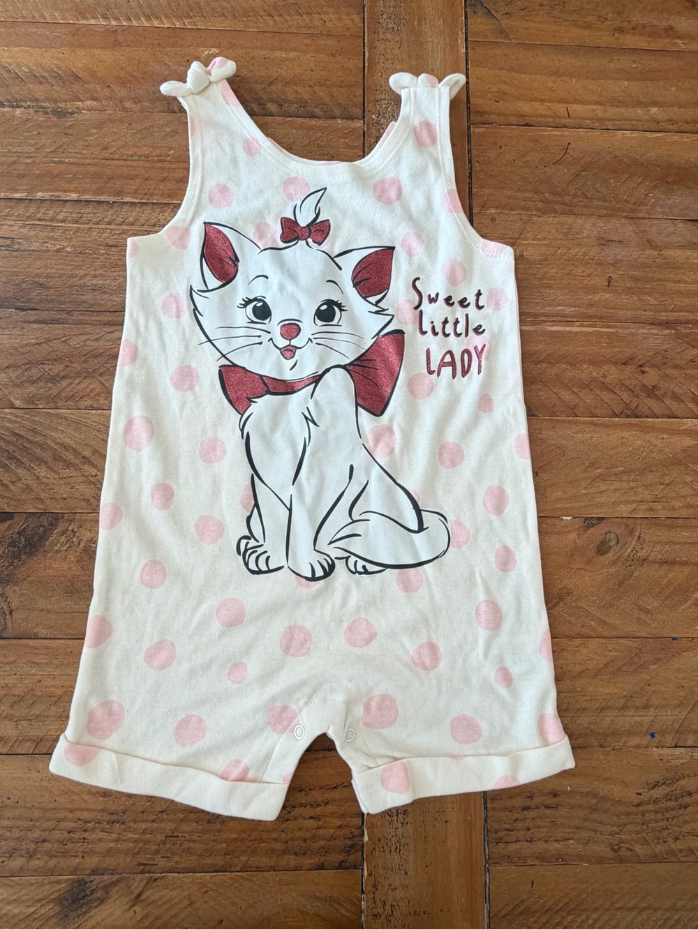 Disney White & Pink Polka Dot Kitten Sleeveless Pajama Romper